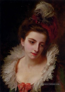 Portrait d’une dame avec un chapeau à plumes dame Gustave Jean Jacquet Peinture à l'huile